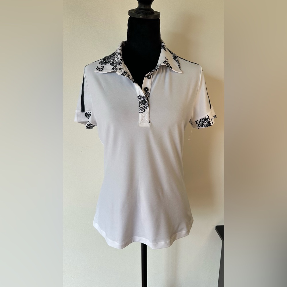 Johnny Was Women’s Bee Active Short Sleeve Sleeve Polo T-Shirt Floral Print